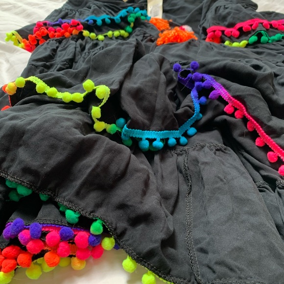 Neon PomPom Trim Black Swing Dress - Picture 2 of 10